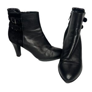 Aquatalia Italian Leather Ankle Boots Roma Black Double Buckle